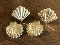 Two Pair 14K Gold Shell Motif Earrings