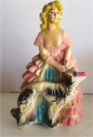 Vtg Chalkware Carnival Prize Southern Belle & Dog