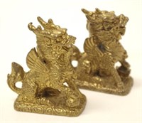 Pair Oriental brass dragon figures