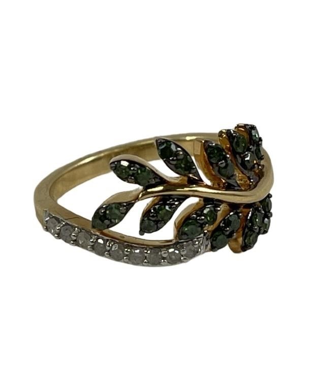 Green And White Diamond Gold Over Sterling Leaf