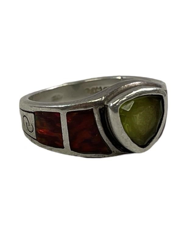 Lab Opal & Peridot .925 Silver Ring