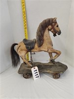 Vintage Wood Horse on Rolling Base,
