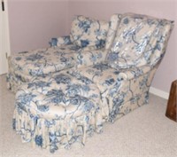 3pc Matching Blue floral upholstered wingback