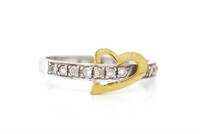 Two tone 9ct gold heart ring