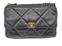 CC Black Quilted Soft Leather Half-Flap Purse