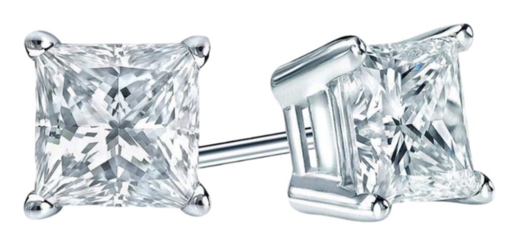14kt Gold 3.01 ct Princess Cut Lab Diamond Earring
