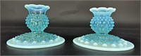 Fenton Blue Opal Hobnail Candle Holders (2) Uv