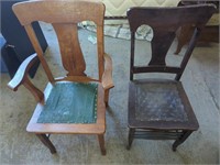 Two Antique Wooden Fiddleback Chairs