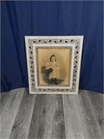 Antique Victorian Girl Picture w/ wood frame