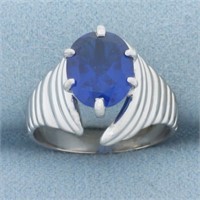 3ct Lab Sapphire Scalloped Design Ring in 14k Whit
