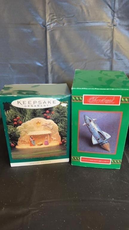 2 Ornaments Nativity Scene And Santa’s Rocket