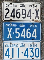 3 Vintage Ontario License Plates 1964 - 65 - 66