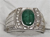 RING MARKED 925 SILVER GREEN STONE