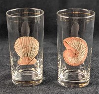 Mid Century Culver Seashell Drinking Glasses 22K G