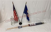 USA & Virginia Flag w Stand & (2) 12"x18" US Flags