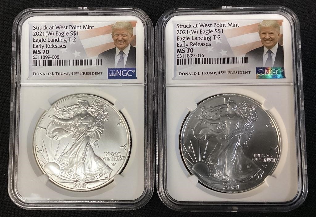 (2) 2021 WEST POINT MINT SILVER AMERICAN EAGLES,