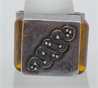 Antique Sterling Silver Amber Ring
