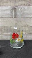 Vintage Hand Painted Clear Glass Pitcher With 2 Sp