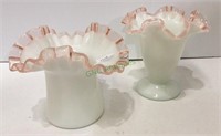 Fenton White glass with clear lip vases - tallest