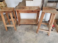 Homemade stools and table