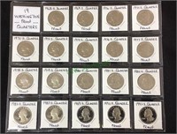 Coins, 19 Washington proof quarters,