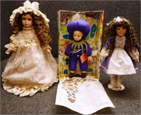 Numbered Lenci Cloth Doll & (2) Porcelain Dolls