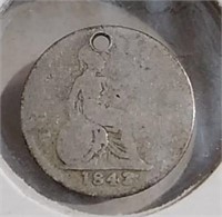 1843 UK Sterling 3 Pence Coin "Hole" Queen