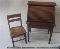 Childs Primitive Roll Top Desk & Chair
