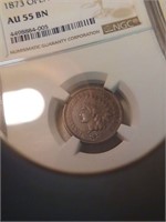 1873 open 3 indian head AU55 BN