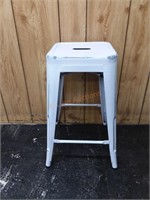 Distressed White Metal Stool