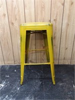 Distressed Yellow Metal Stool