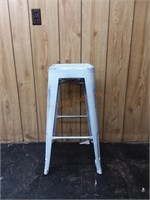 Distressed White Metal Stool