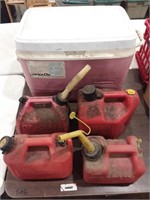 GAS CANS AND COOLER