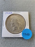 1922 Peace dollar.  Buyer must confirm all currenc