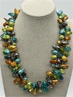 Triple Strand Genuine Cultured Pearl Necklace