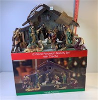 Painted Nativity Set with Creche