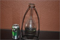 Glass Bulbous Vase W/Stand 12" Tall