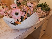 Vintage Wicker Swan Basket & Flowers