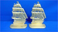 Brass Ship Shaped Bookends