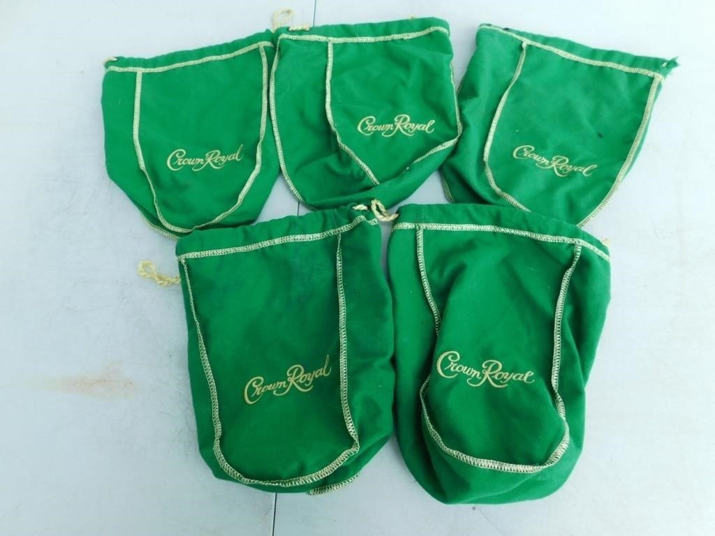 5 green Crown Royal bags.