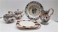 VICTORIAN CHINA TEAPOT + BOWL + PLATE + CREAM &