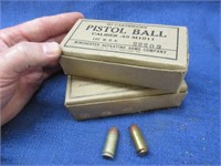 2 old boxes of 45-caliber ammo (model 1911)