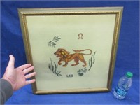 framed "leo the lion" picture (cross stitch)