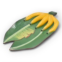 VTG Unique Hand Carved Bananas & Leaf Bowl