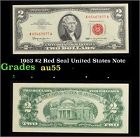 1963 $2 Red Seal United States Note Grades Choice