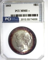 1923 Peace PCI MS65+ Blue Purple Rim