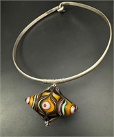 Unusual murano glass artisan pendant sterling