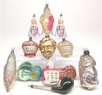 (12) Vintage Figural Glass Christmas Ornaments