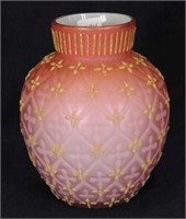 Webb coralene decorated pink MOP 5" vase