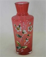 Cranberry decorated 6 3/4" vase
